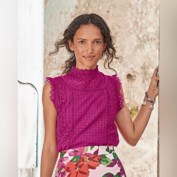 Sundance Lyra Eyelet Top, NEW with tags Size Small Fuchsia - Picture 1 of 15